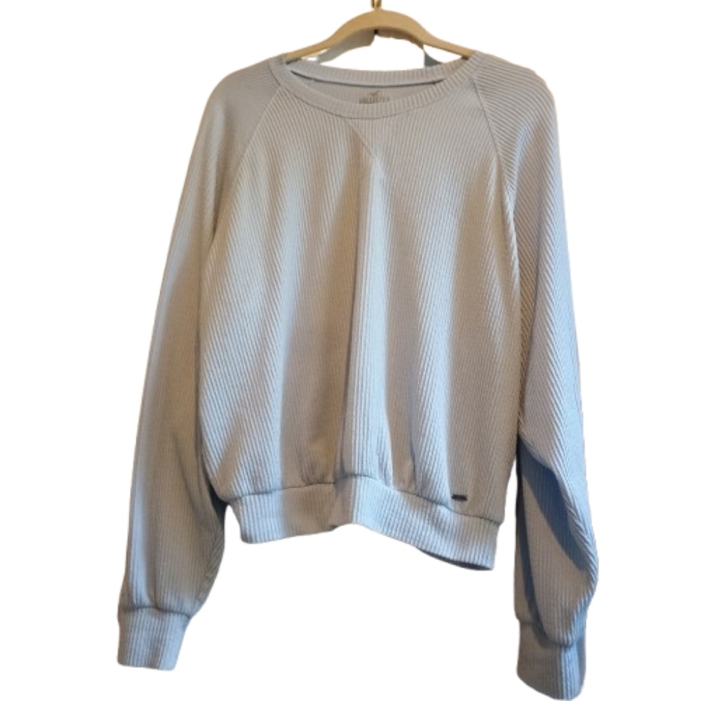 Hollister‎ Boyfriend Ribbed Sweatshirt Blue Size Large Long Sleeve Textured Knit - Picture 2 of 11